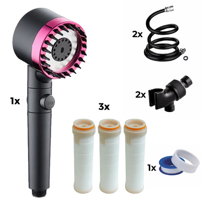Pomme de douche + 2x tuyau + 2x adaptateur + 3x filtre + ruban téflon