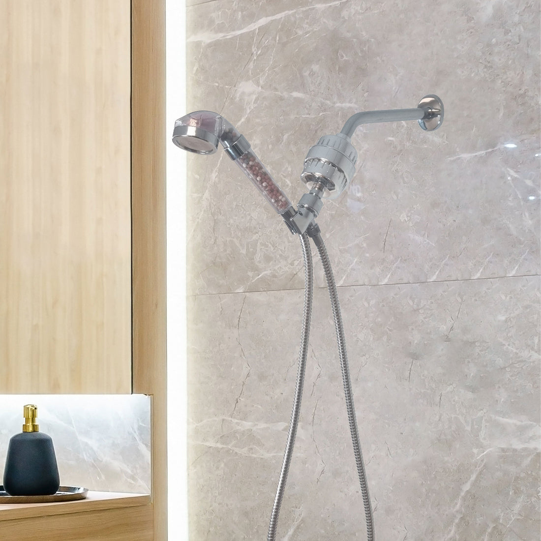 Kit de douche complet avec pomme de douche ionique à LED